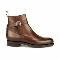 Mens Handmade Boots Jodhpurs Strap Around Ankle Buckle Brown Color Leather Shoes - Thumbnail 2