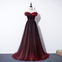 Burgundy tulle prom dress evening dress - Thumbnail 1