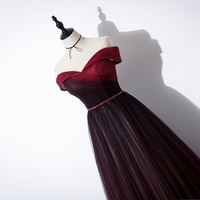 Burgundy tulle prom dress evening dress - Thumbnail 2