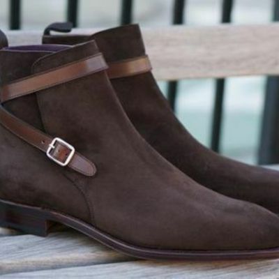 Men handmade chocolate brown suede leather jodhpurs shoes men ankle boots - Thumbnail 4