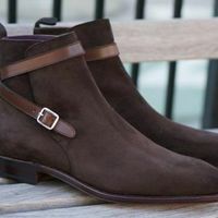 MEN HANDMADE CHOCOLATE BROWN SUEDE LEATHER JODHPURS SHOES MEN ANKLE BOOTS - Thumbnail 1