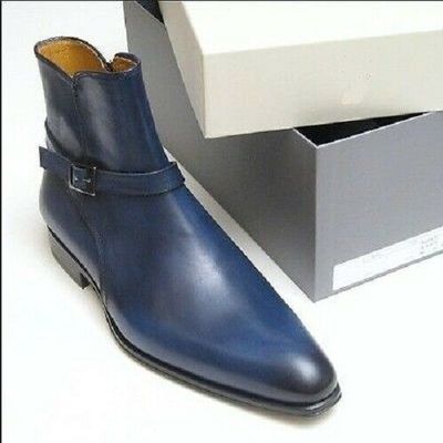 Blue jodhpurs high ankle genuine leather single buckle monk straps derby shoes - Thumbnail 5