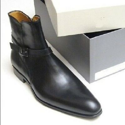 Jodhpurs black high ankle genuine leather rounded buckle straps derby cap shoes - Thumbnail 5