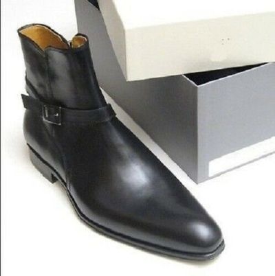Jodhpurs Black High Ankle genuine Leather Rounded Buckle Straps Derby Cap Shoes