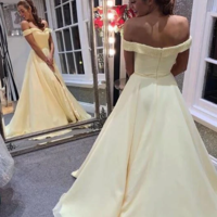 Off the Shoulder A Line Long Yellow Prom Dresses, Formal Dresses - Thumbnail 1