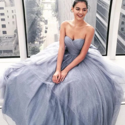 Sexy strapless grey sweetheart long prom dresses, cheap evening dresses  - Thumbnail 5