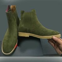 Men's Handmade Green Chelsea Suede Leather Boots ,Men Ankle High Leather boot - Thumbnail 4
