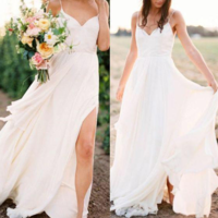 A Line Spaghetti Straps Simple Summer Wedding Dresses with Slit - Thumbnail 1