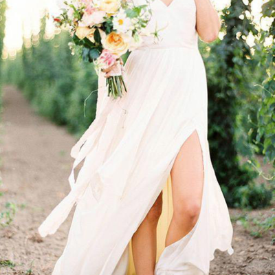 A line spaghetti straps simple summer wedding dresses with slit - Thumbnail 3