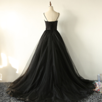 Mermaid Black tulle long prom dress,Sexy evening dress - Thumbnail 1