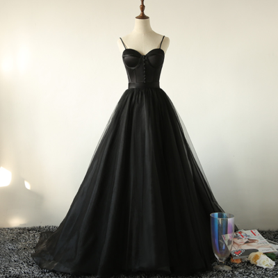 Mermaid black tulle long prom dress,sexy evening dress - Thumbnail 3