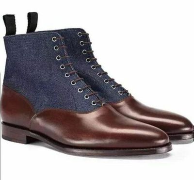Handmade Men’s Brown Leather & Denim Ankle Boots