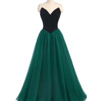 A Line Elegant velvet long tulle prom dress, cheap evening dress - Thumbnail 1
