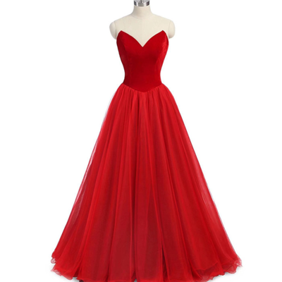A line elegant velvet long tulle prom dress, cheap evening dress - Thumbnail 5