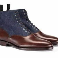 Handmade Men’s Brown Leather & Denim Ankle Boots - Thumbnail 4