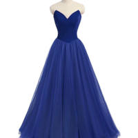 A Line Elegant velvet long tulle prom dress, cheap evening dress - Thumbnail 2