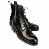 Handmade Men’s Black Color Lace Up Boots, Leather High Ankle Derby Boots - Thumbnail 1