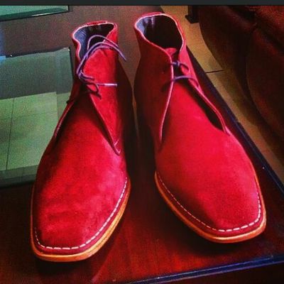 Elegant handmade red color suede boots, men's fashion chukka lace up boots - Thumbnail 5
