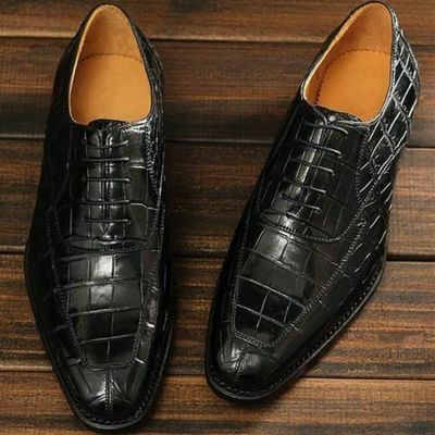 Handmade men black crocodile leather formal shoes,men alligator skin shoes