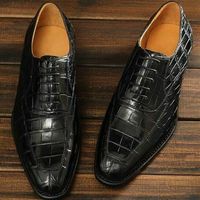 Handmade Men black Crocodile leather formal shoes,Men alligator skin shoes - Thumbnail 1