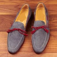 Handmade Grey Suede Moccasin Slipper Tussle Leather Dress Formal Office Shoes - Thumbnail 4