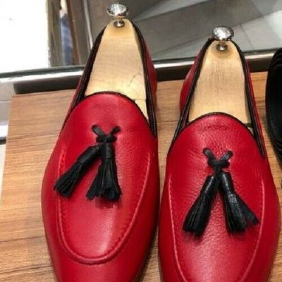 Handmade men's leather loafers & slip ons red stylish classic formal shoes