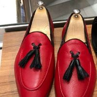 Handmade Men's Leather Loafers & Slip Ons Red Stylish Classic Formal Shoes - Thumbnail 1
