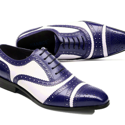 Handmade blue white cap toe lace up leather shoes for men's - Thumbnail 4
