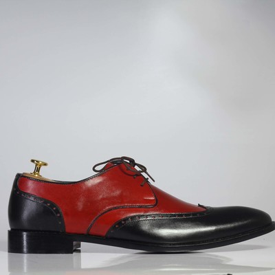 Handmade 2 tone wing tip lace up leather shoes for men's - Thumbnail 3