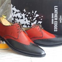 Handmade 2 Tone Wing Tip Lace Up Leather Shoes For Men's - Thumbnail 1