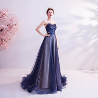 Blue sweetheart neck tulle prom dress evening dress - Thumbnail 2