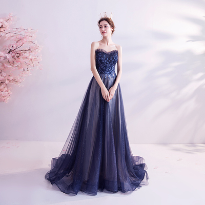 Blue sweetheart neck tulle prom dress evening dress - Thumbnail 5