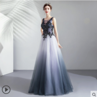 Blue tulle lace long prom dress evening dress - Thumbnail 1