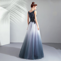 Blue tulle lace long prom dress evening dress - Thumbnail 2