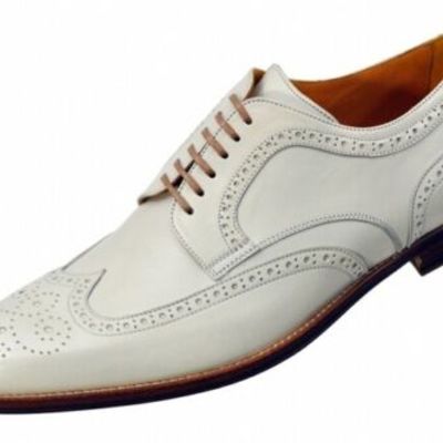 Handmade men white wing tip brogue dress leather shoes,men formal leather shoes