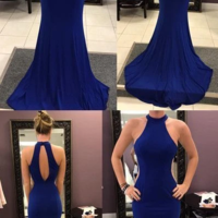 Mermaid Keyhole Back Royal Blue Prom Dress, Sexy Prom Dress - Thumbnail 1