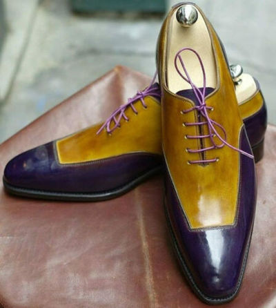 Handmade Men’s Leather Stylish Shoes, Men’s Purple Tan Lace Up Casual Shoes