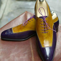 Handmade Men’s Leather Stylish Shoes, Men’s Purple Tan Lace Up Casual Shoes - Thumbnail 1
