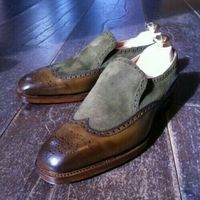 Handmade men gray suede shoes, tan wingtip shoes men, men dress formal moccasin - Thumbnail 2