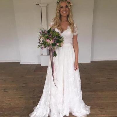  simple bohemian wedding dress a line long sleeve leace wedding bridal gown