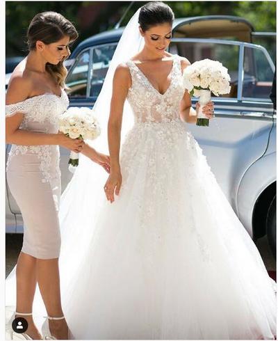 Ball Gown Princess Wedding Dresses Scoop Lace Flowers Bridal Gowns vestido de novia