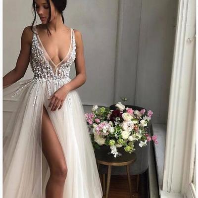 Luxury wedding dress sexy deep v neck beading crystals wedding bridal gowns - Thumbnail 3