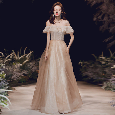 A line tulle sequins long prom dress - Thumbnail 5