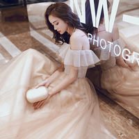 A line tulle sequins long prom dress - Thumbnail 3