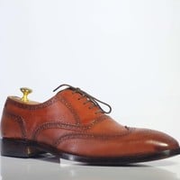 Handmade Brown Wing Tip Brogue Lace Up Leather Shoes For Men's - Thumbnail 3