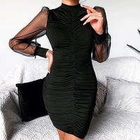 Sexy Slim Round Neck Long Sleeve Dress - Thumbnail 2