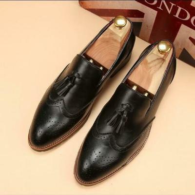 Handmade men's wingtip brogue tassels shoes men black color dress shoes loafer