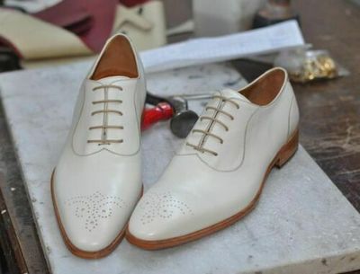 Handmade Men's White Leather Shoes, Men White Party Shoes, Men Dress Shoes