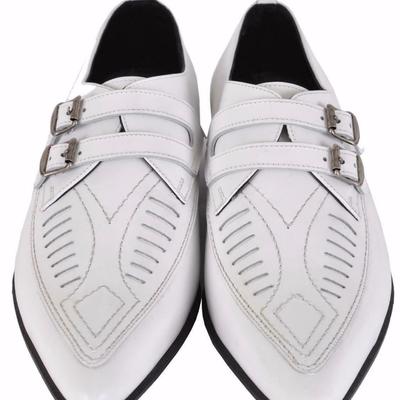 New handmade men's white leather duckies monk strap loafer shoes