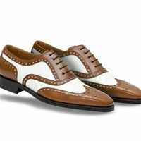 Two Tone Brown White Contrast Wing Tip Full Brogue Toe Oxford Real Leather Shoes - Thumbnail 4